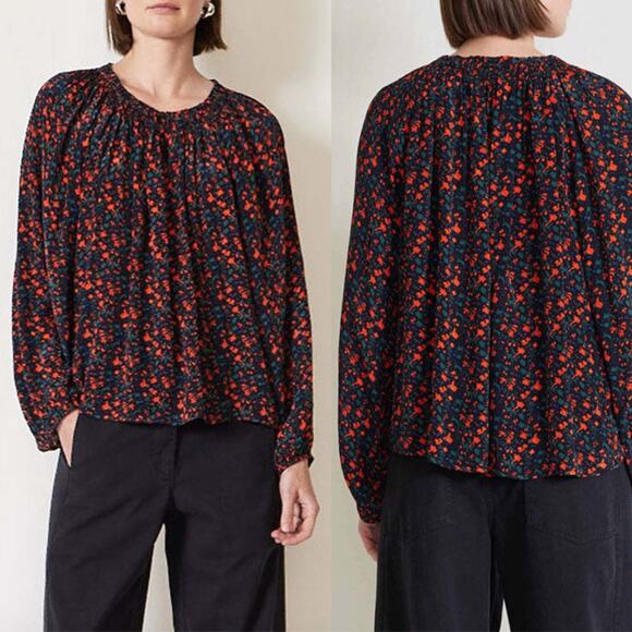 Apiece Apart Blouse Esparta Black Floral Print‎ Long Sleeve Top Size Small